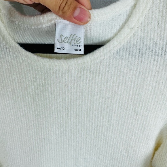 Selfie Leslie Ivory Cream Puff Sleeved Sweater Dress White size medium - Picture 6 of 8